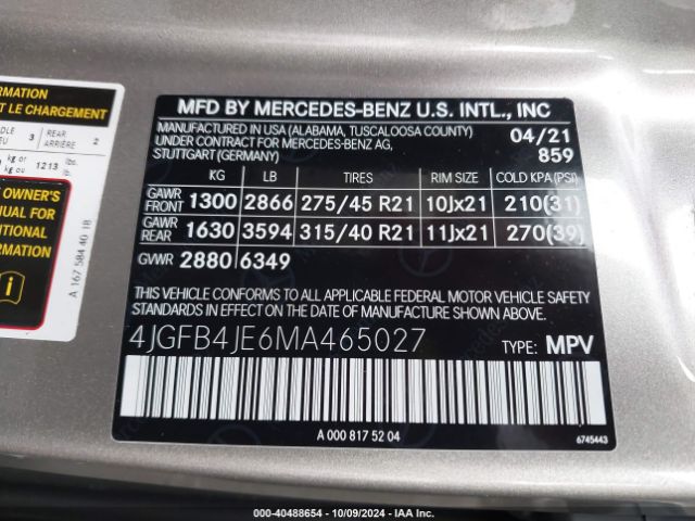 4JGFB4JE6MA465027 Mercedes-Benz GLE 350