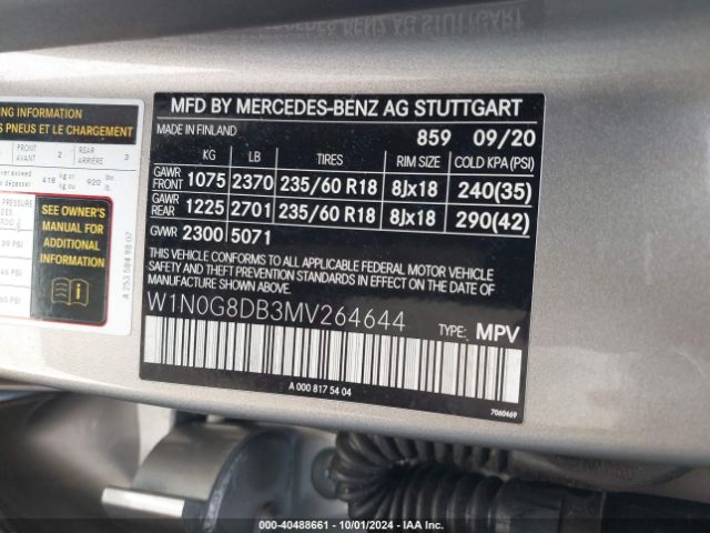 W1N0G8DB3MV264644 Mercedes-Benz Glc 300 Suv