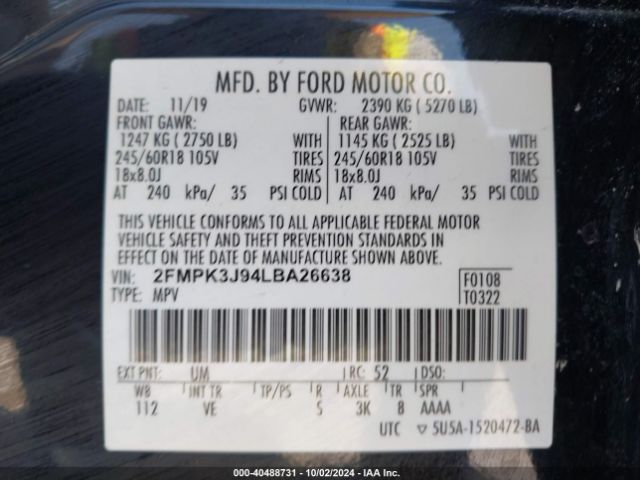 2FMPK3J94LBA26638 Ford EDGE SEL