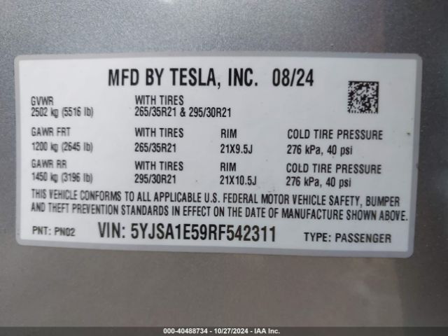 5YJSA1E59RF542311 Tesla Model S Long Range