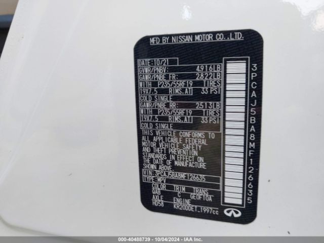 3PCAJ5BA8MF126635 Infiniti Qx50 Luxe