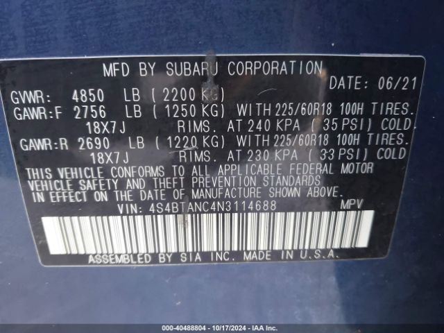 4S4BTANC4N3114688 Subaru Outback Limited