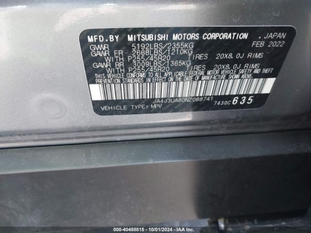 JA4J3UA80NZ068741 Mitsubishi Outlander Black Edition 2wd/se 2.5 2wd/se Launch Edition 2wd