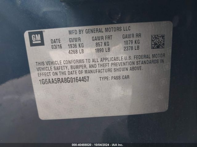 1G6AA5RA8G0164457 Cadillac Ats Standard