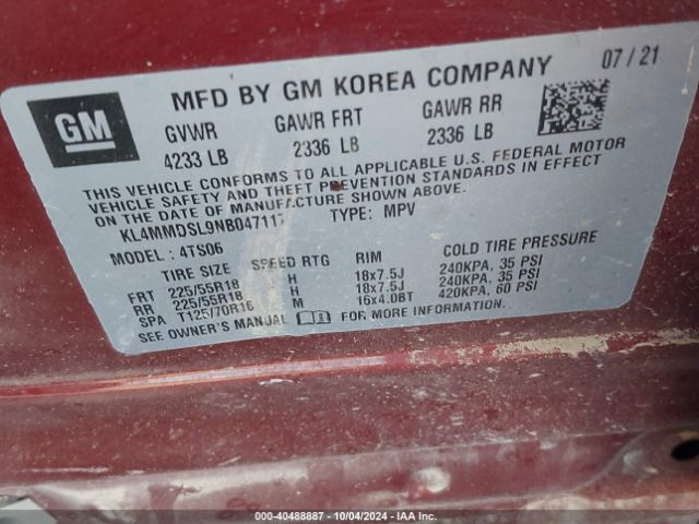 KL4MMDSL9NB047117 Buick Encore Gx Fwd Select