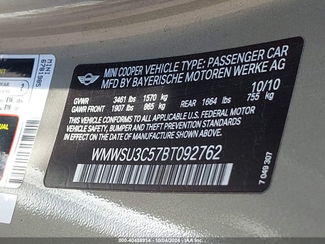 2011 MINI COOPER WMWSU3C57BT092762 Photo 8