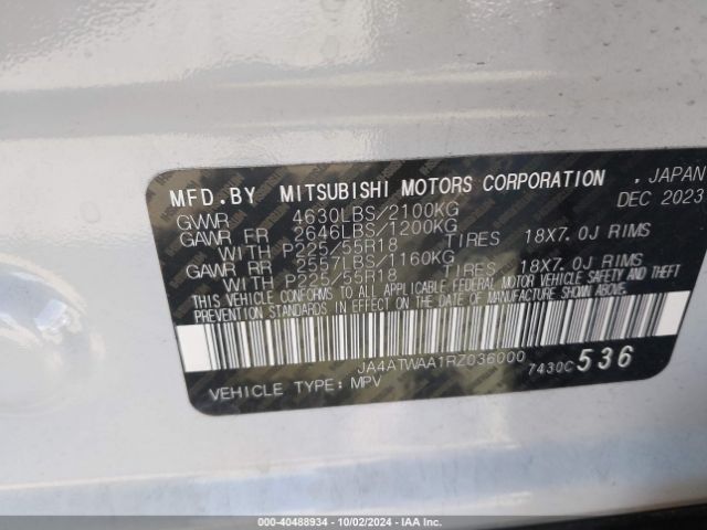 JA4ATWAA1RZ036000 Mitsubishi Eclipse Cross Se /sel