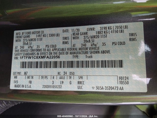 Ford F-150 Xlt 2021 1FTFW1C8XMFA22056 Image 9
