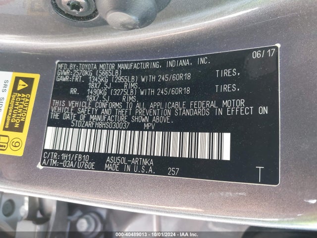 Toyota Highlander Le 2017 5TDZARFH8HS030037 Image 9