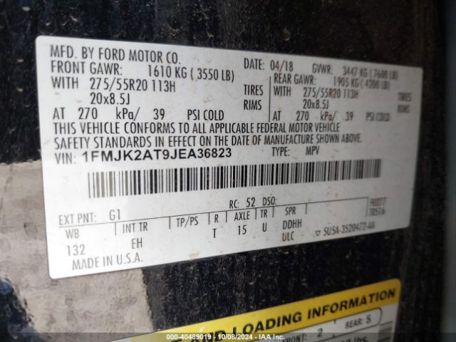 1FMJK2AT9JEA36823 Ford Expedition Max Limited