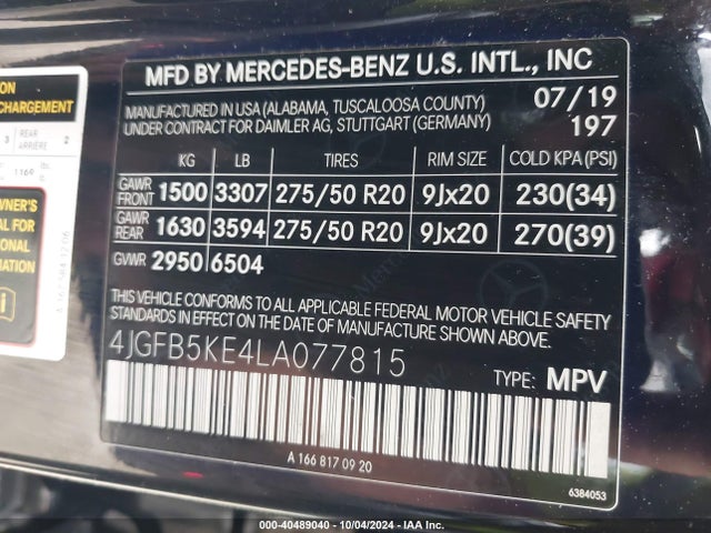 4JGFB5KE4LA077815 Mercedes-Benz Gle 450 4matic