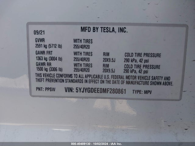 2021 TESLA MODEL Y 5YJYGDEE0MF280861 Photo 8