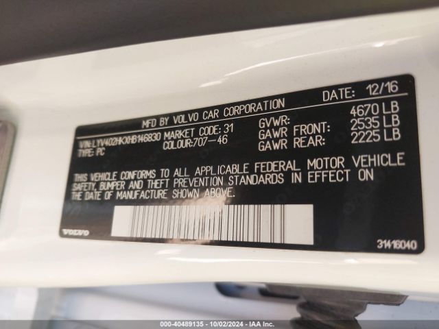 LYV402HKXHB146830 Volvo S60 Inscription T5