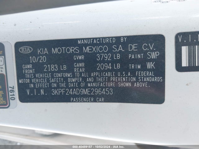 KIA Forte Lxs 2021 3KPF24AD9ME296453 Image 9