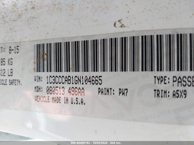 1C3CCCAB1GN104665 Chrysler 200 Limited