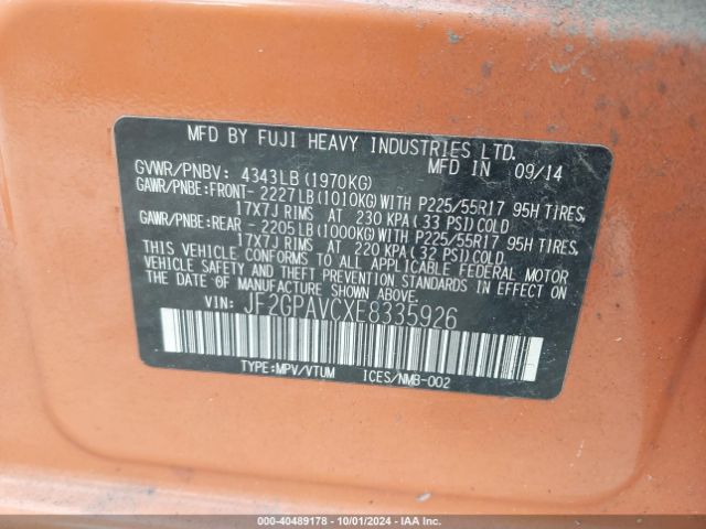 JF2GPAVCXE8335926 Subaru Xv Crosstrek 2.0i Premium