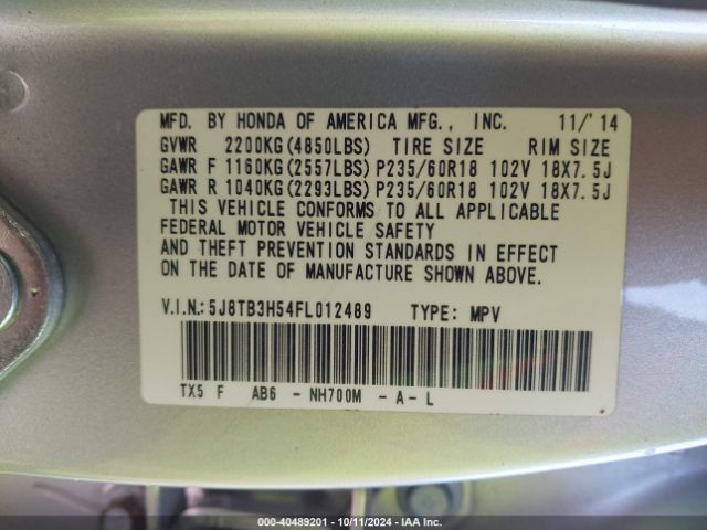 5J8TB3H54FL012489 Acura RDX