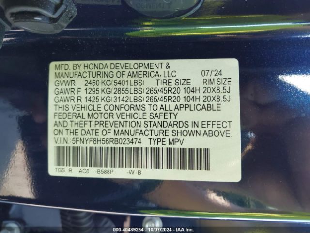 5FNYF8H56RB023474 Honda Passport Awd Ex-l