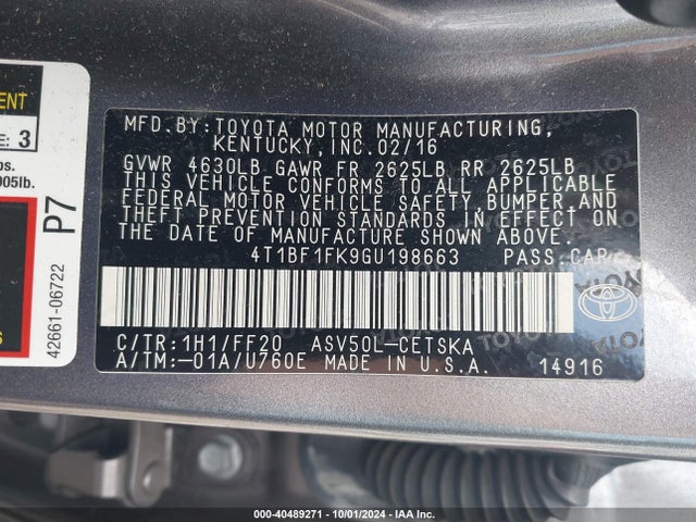 Toyota CAMRY SE 2016 4T1BF1FK9GU198663 Image 9