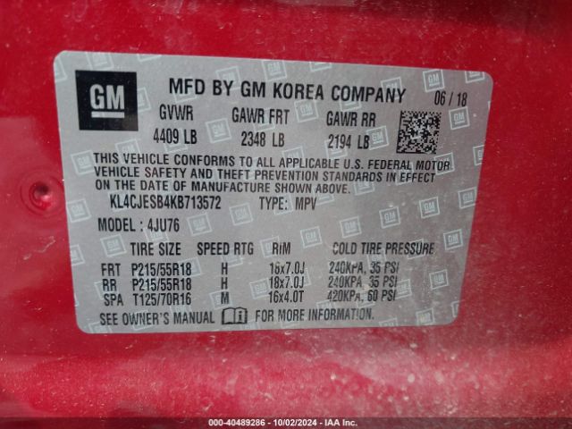 KL4CJESB4KB713572 Buick Encore Awd Preferred