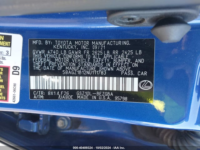 58AGZ1B12NU111783 Lexus Es 350 F Sport