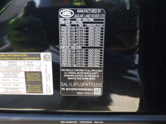 SAL1L9FU3PA113335 Land Rover Range Rover Sport Se Dynamic