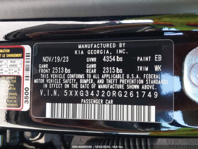5XXG34J20RG261749 KIA K5 EX