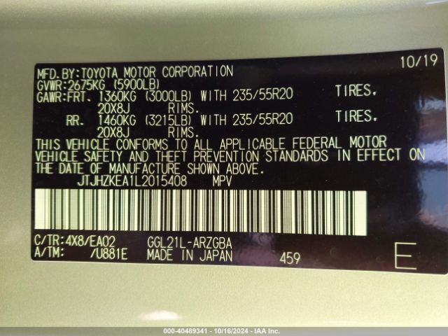 JTJHZKEA1L2015408 Lexus Rx 350l