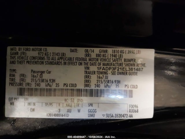 Ford FOCUS SE 2014 1FADP3F21EL381487 Image 9