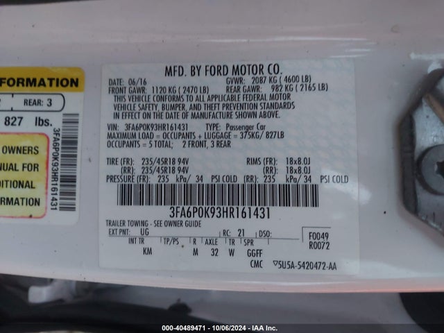 Ford Fusion Titanium 2017 3FA6P0K93HR161431 Image 9
