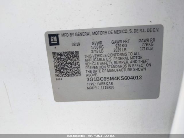 3G1BC6SM4KS604013 Chevrolet CRUZE LS