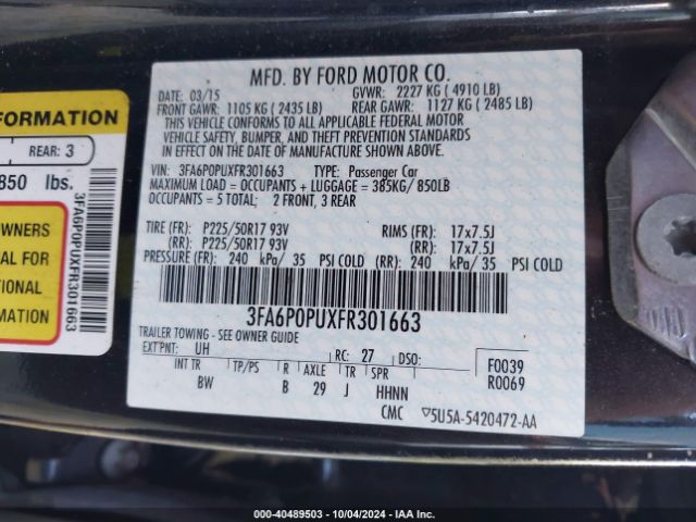3FA6P0PUXFR301663 Ford Fusion Energi Se Luxury