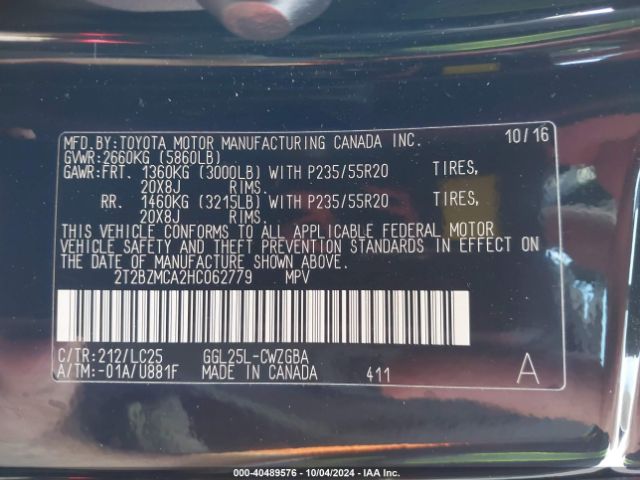 2T2BZMCA2HC062779 Lexus Rx 350 F Sport