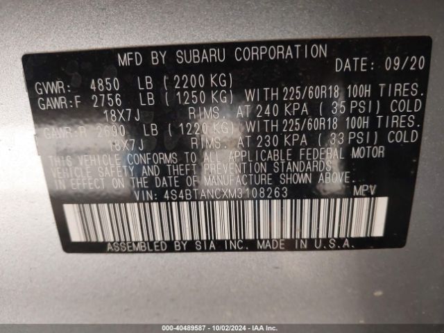 4S4BTANCXM3108263 Subaru Outback Limited