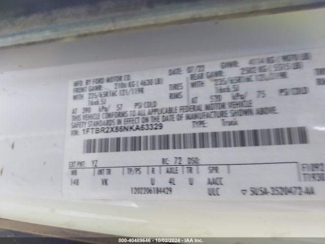 1FTBR2X86NKA63329 Ford Transit-250 Cargo Van