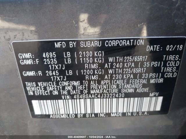 4S4BSAAC4J3322430 Subaru Outback 2.5i