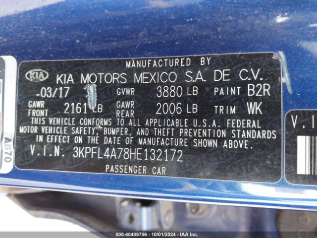 3KPFL4A78HE132172 KIA FORTE LX