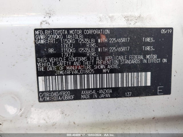 Toyota RAV4 LE 2019 JTMG1RFV4KJ018825 Image 9