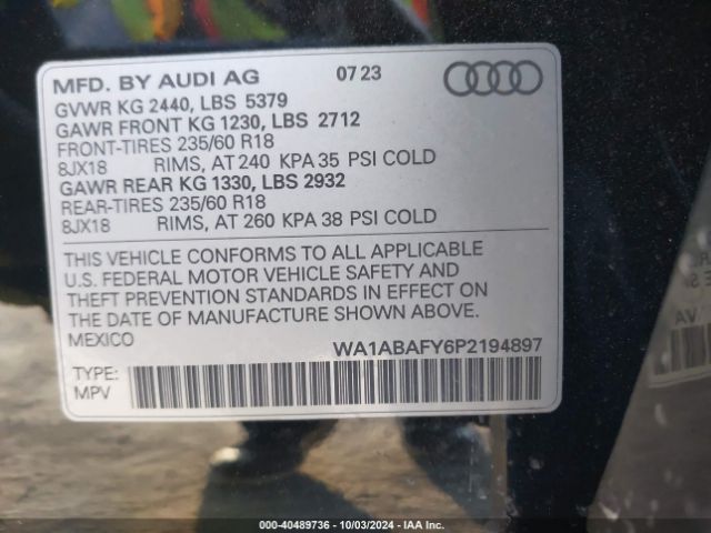 WA1ABAFY6P2194897 Audi Q5 Premium 40 Tfsi Quattro S Tronic
