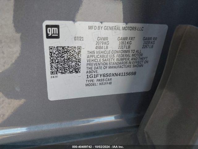 1G1FY6S0XN4115698 Chevrolet Bolt Euv Fwd Lt