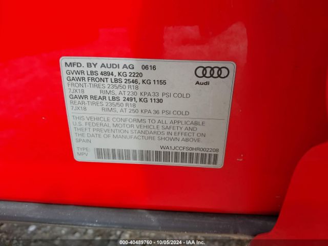 WA1JCCFS0HR002208 Audi Q3 2.0t Premium