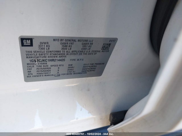 Chevrolet Suburban Premier 2017 1GNSCJKC1HR214426 Image 9