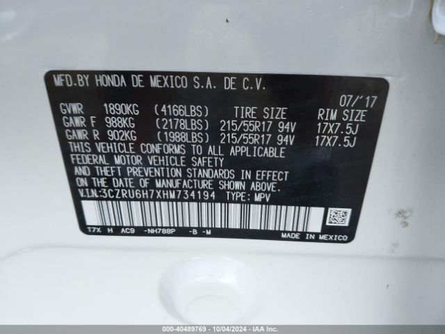 3CZRU6H7XHM734194 Honda Hr-v Ex-l