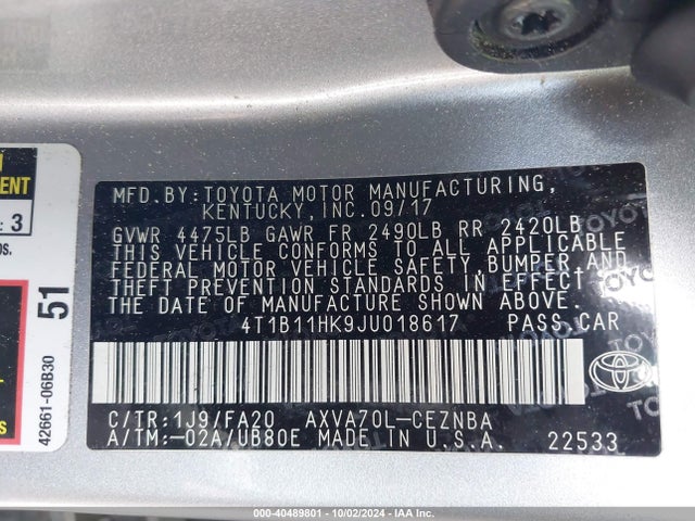 Toyota CAMRY LE 2018 4T1B11HK9JU018617 Image 9