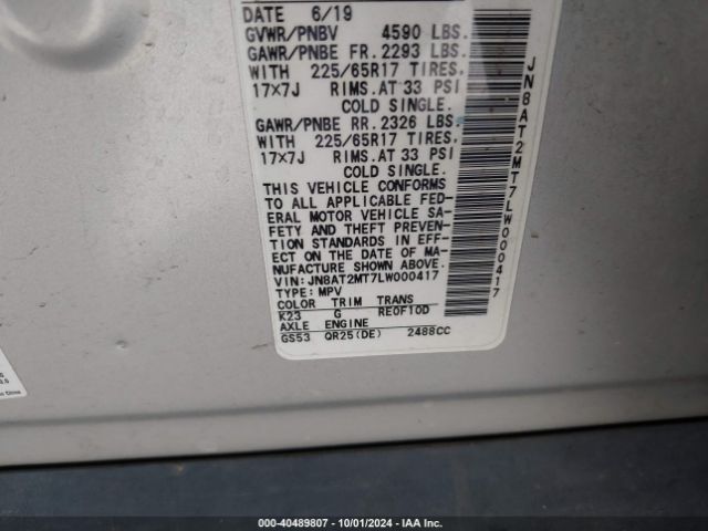 JN8AT2MT7LW000417 Nissan Rogue S Fwd
