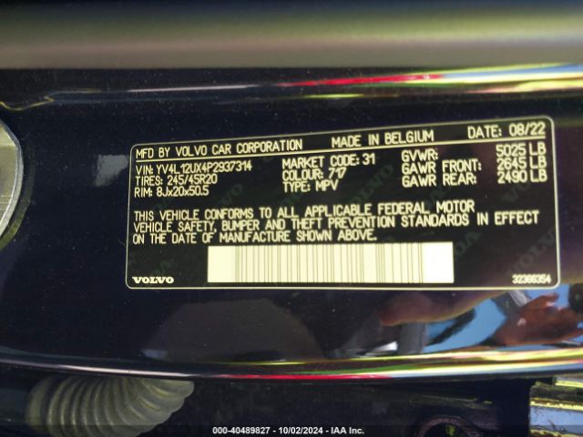 YV4L12UX4P2937314 Volvo Xc40 Ultimate