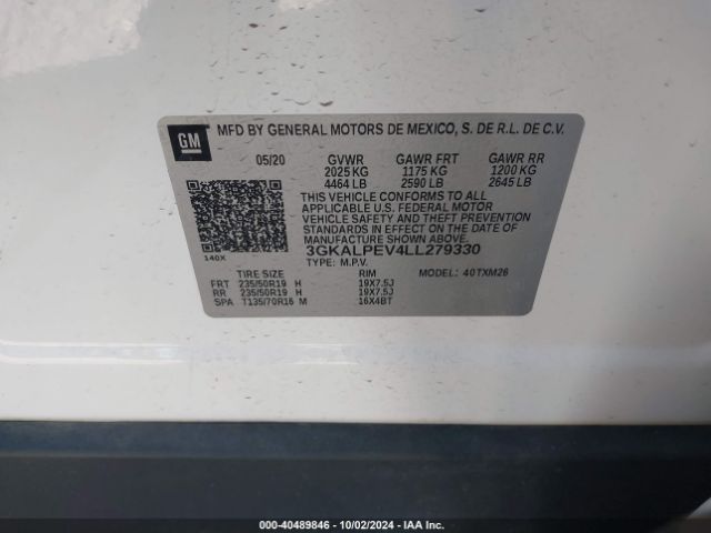 3GKALPEV4LL279330 GMC Terrain Fwd Slt