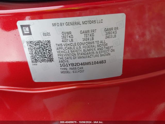 1G1YB2D46M5104483 Chevrolet Corvette Stingray Rwd  2lt