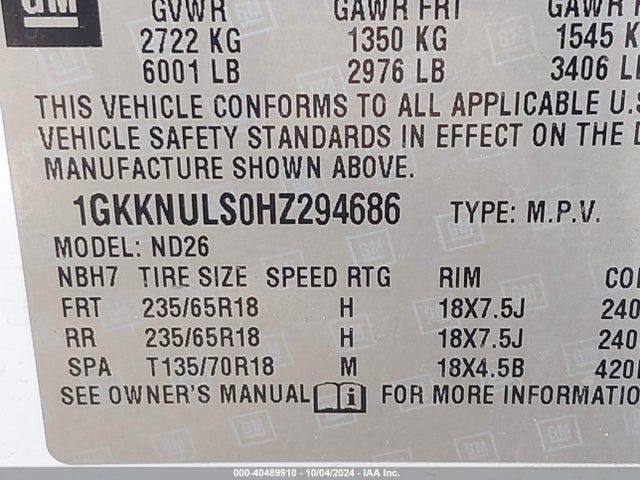 GMC Acadia Slt-1 2017 1GKKNULS0HZ294686 Image 9