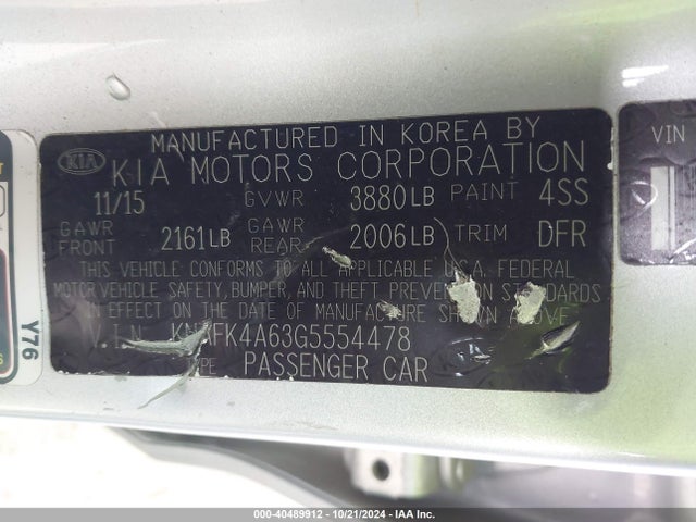 KIA FORTE LX 2016 KNAFK4A63G5554478 Image 9